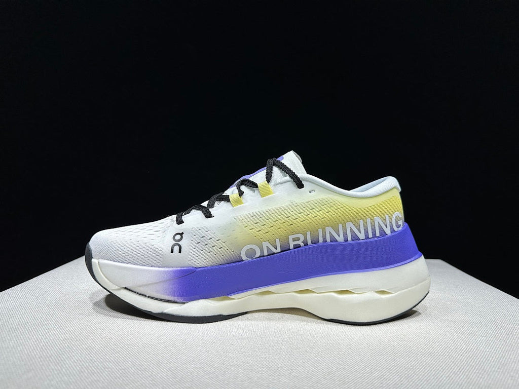 On Cloudboom Max Running Shoes, in White Yellow Purple - product image from the listing.