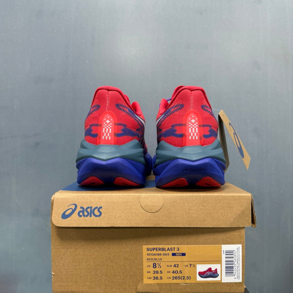 ASICS Superblast 3 Running Shoes in Red and Blue 1013A188-003 - product image from the listing.
