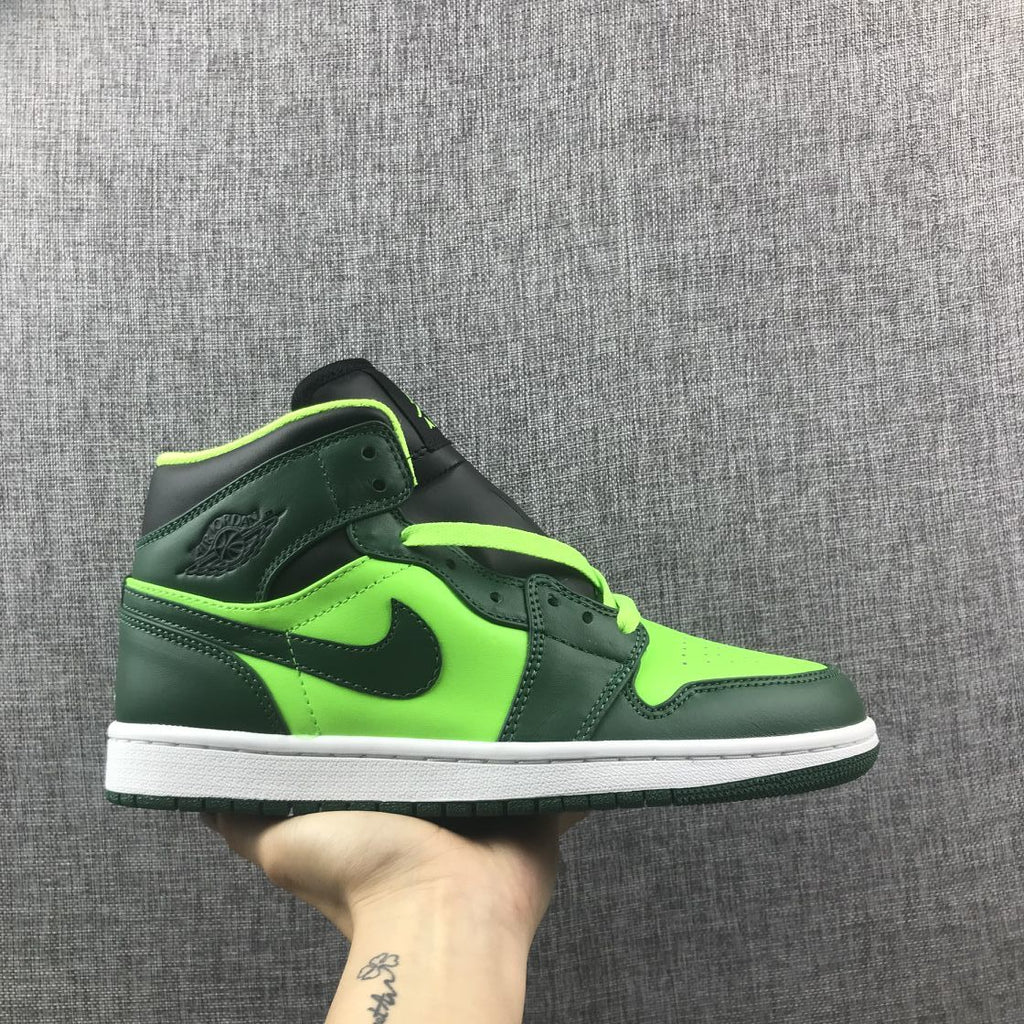 Air Jordan 1 Mid Fluorescent Sneakers in Green 554724-330 - product image from the listing.