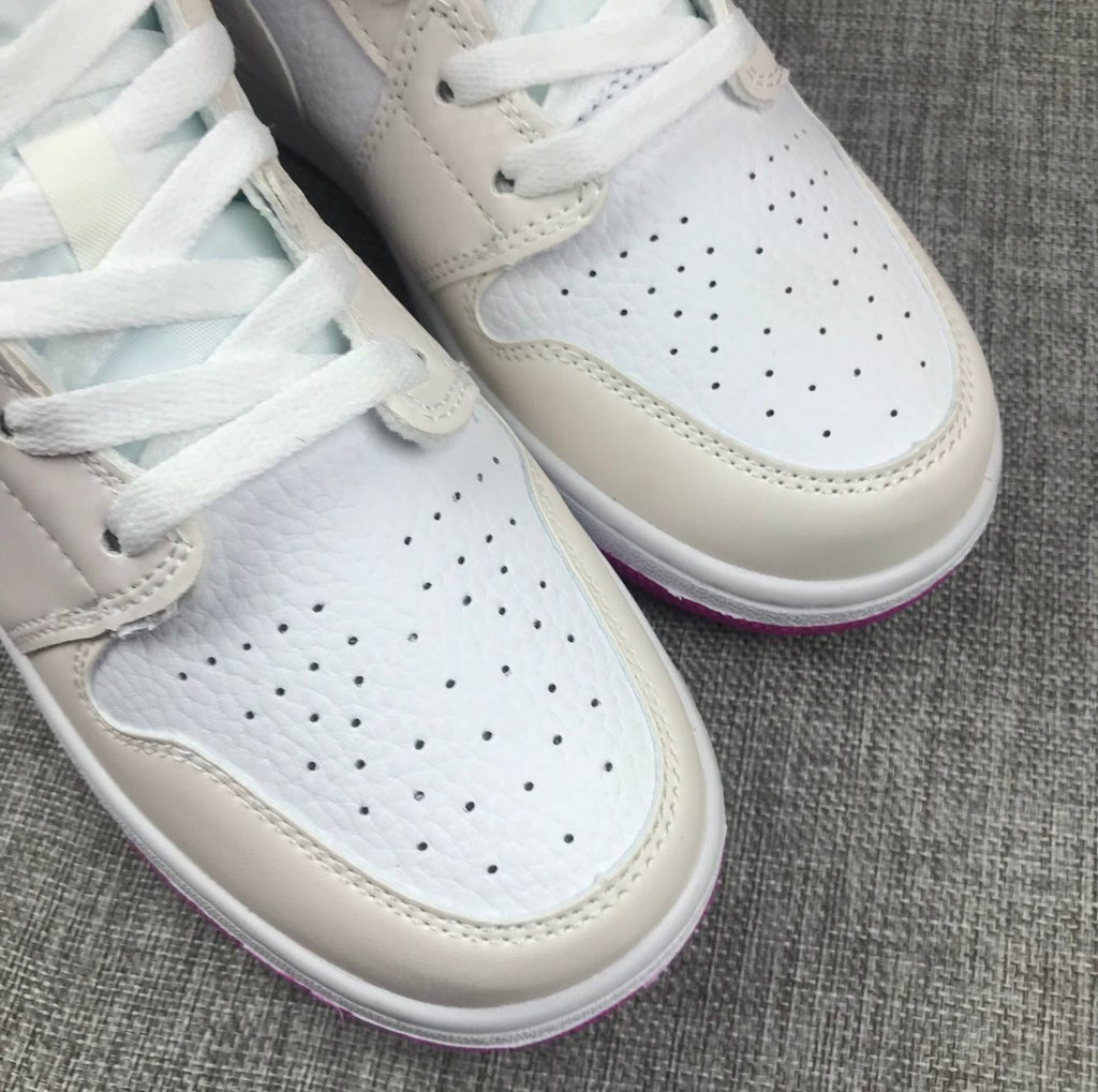Jordan 1 Mid Grey White Fuchsia High-Cut Sneakers - product image from the listing.