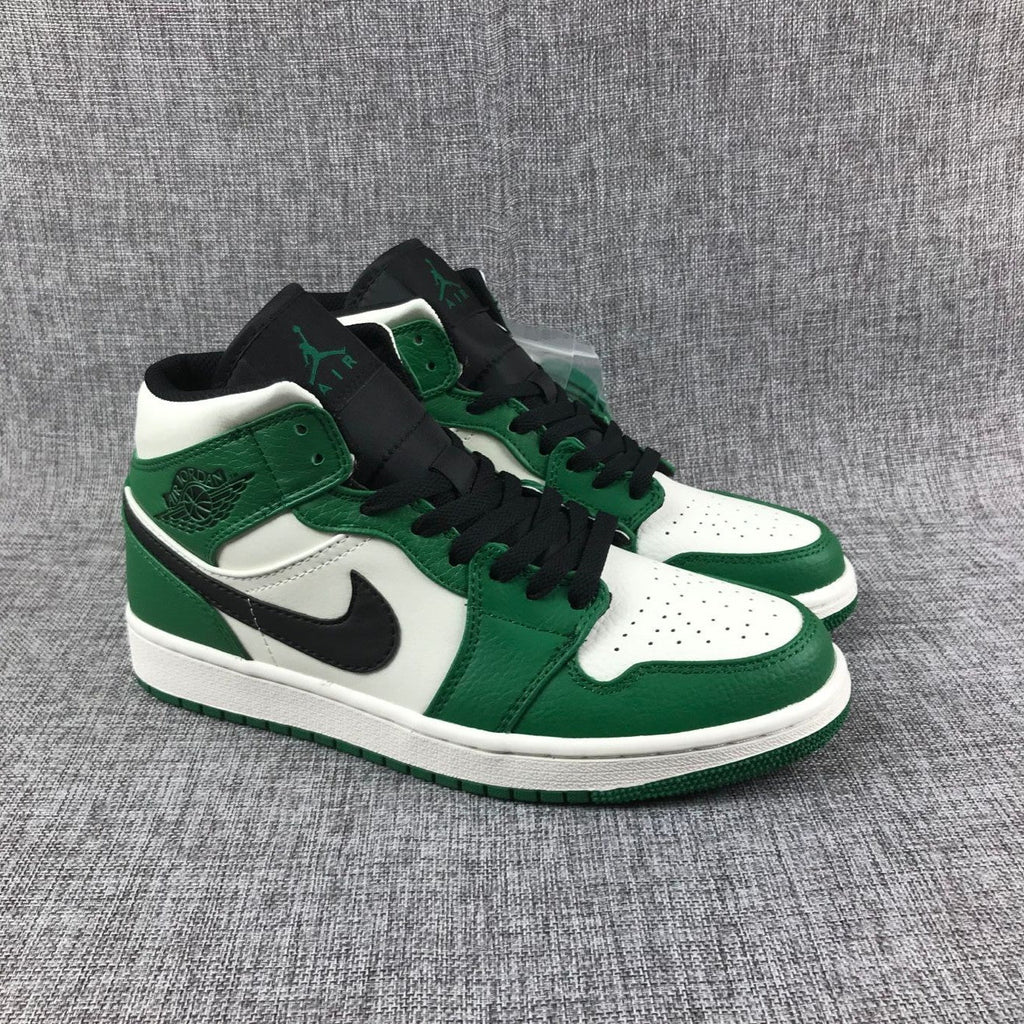 Air Jordan 1 Mid SE Sneakers in White Green Black - product image from the listing.
