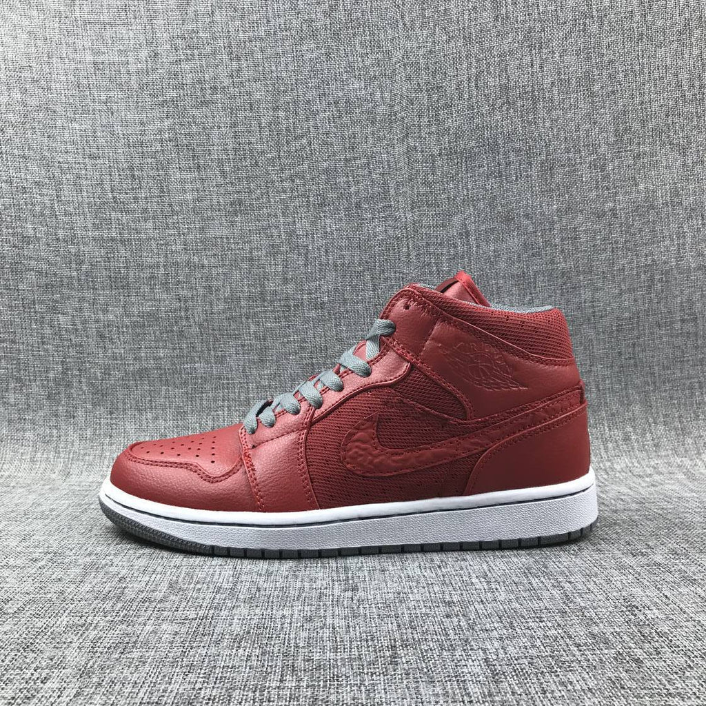 Red and Grey Jordan 1 Mid High-Top Sneakers - product image from the listing.