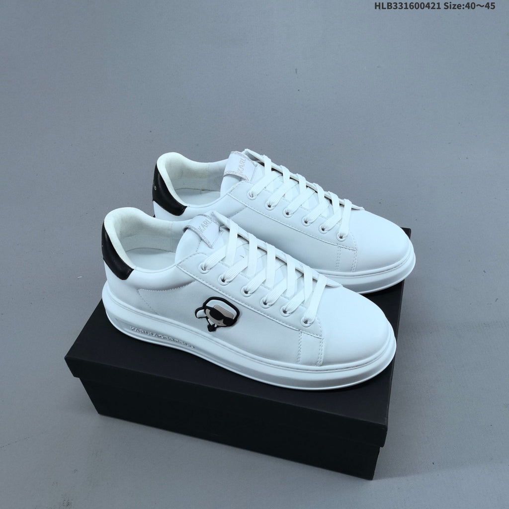 Karl Lagerfeld White Low-Cut Lace-Up Sneakers with Logo - product image from the listing.