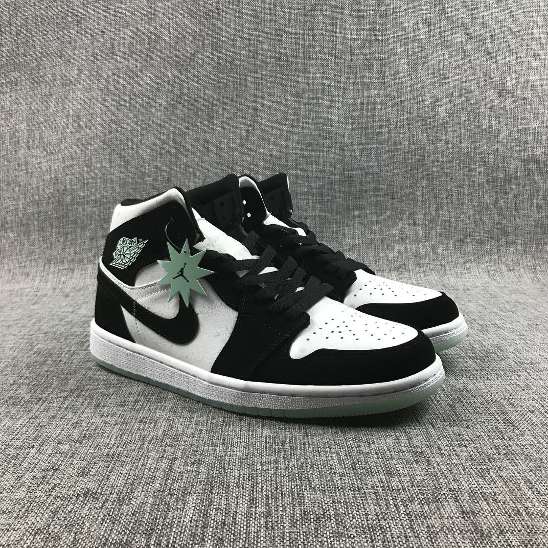 Air Jordan 1 Mid Sneakers in Black White Mint BQ6931-103 - product image from the listing.