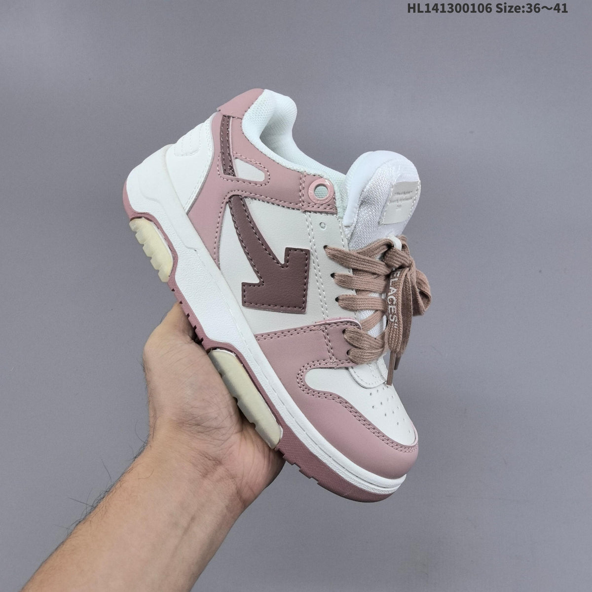 Off-White Low-Top Sneakers in White and Dusty in Pink - product image from the listing.