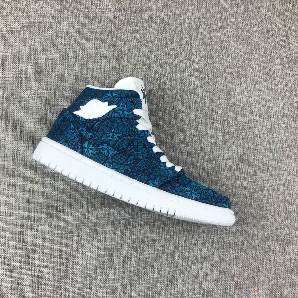 Women's Air Jordan 1 Mid Blue Pattern Sneakers AH7389-300 - product image from the listing.