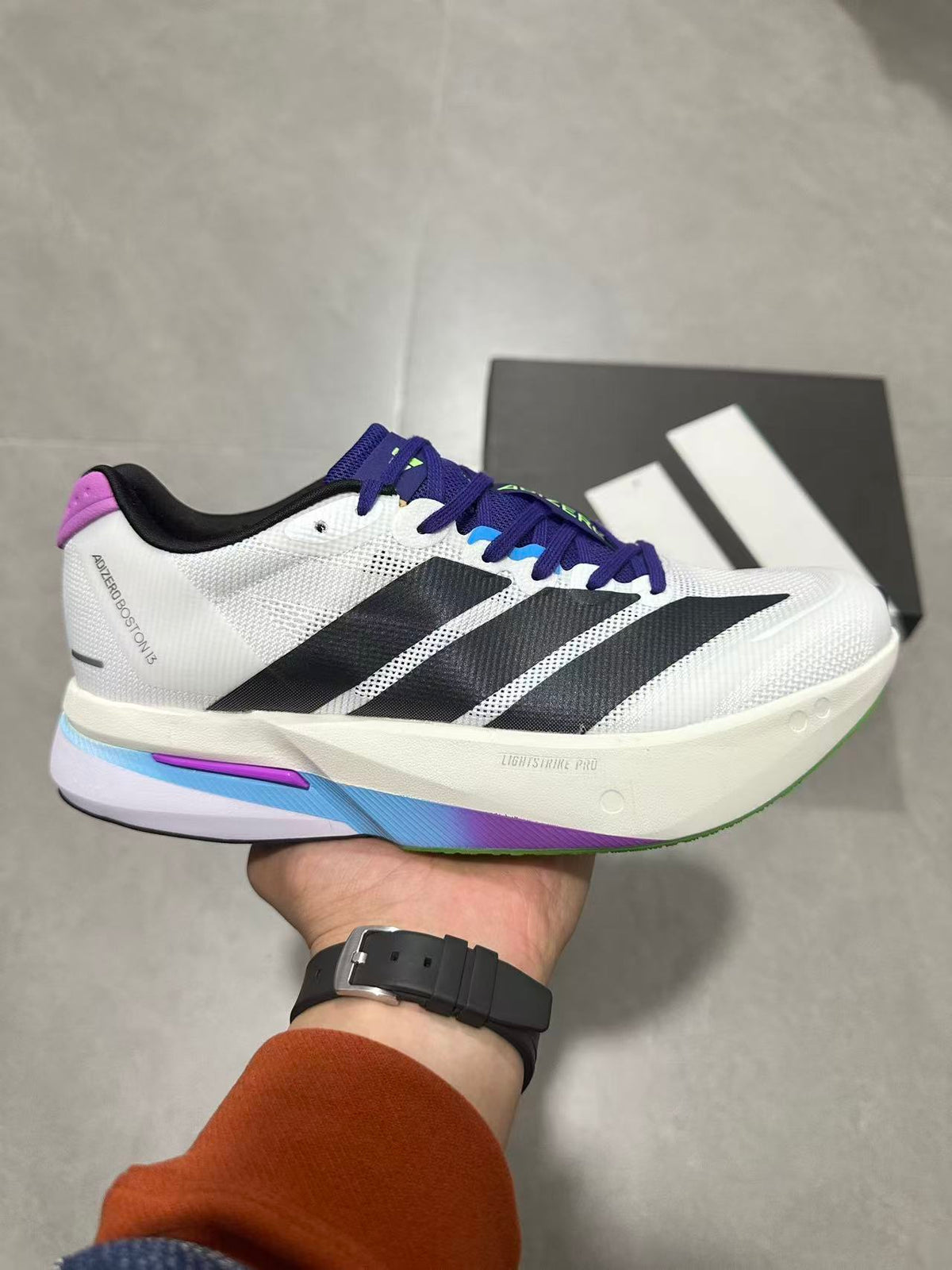 Adidas Adizero Lightstrike Pro Running Shoes in White Purple - product image from the listing.