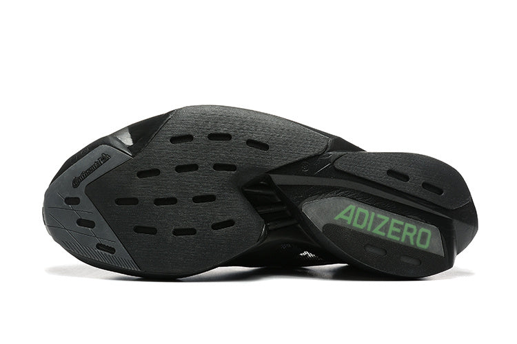 Adidas Adizero Shoes for Running, Black with Green Accents - product image from the listing.