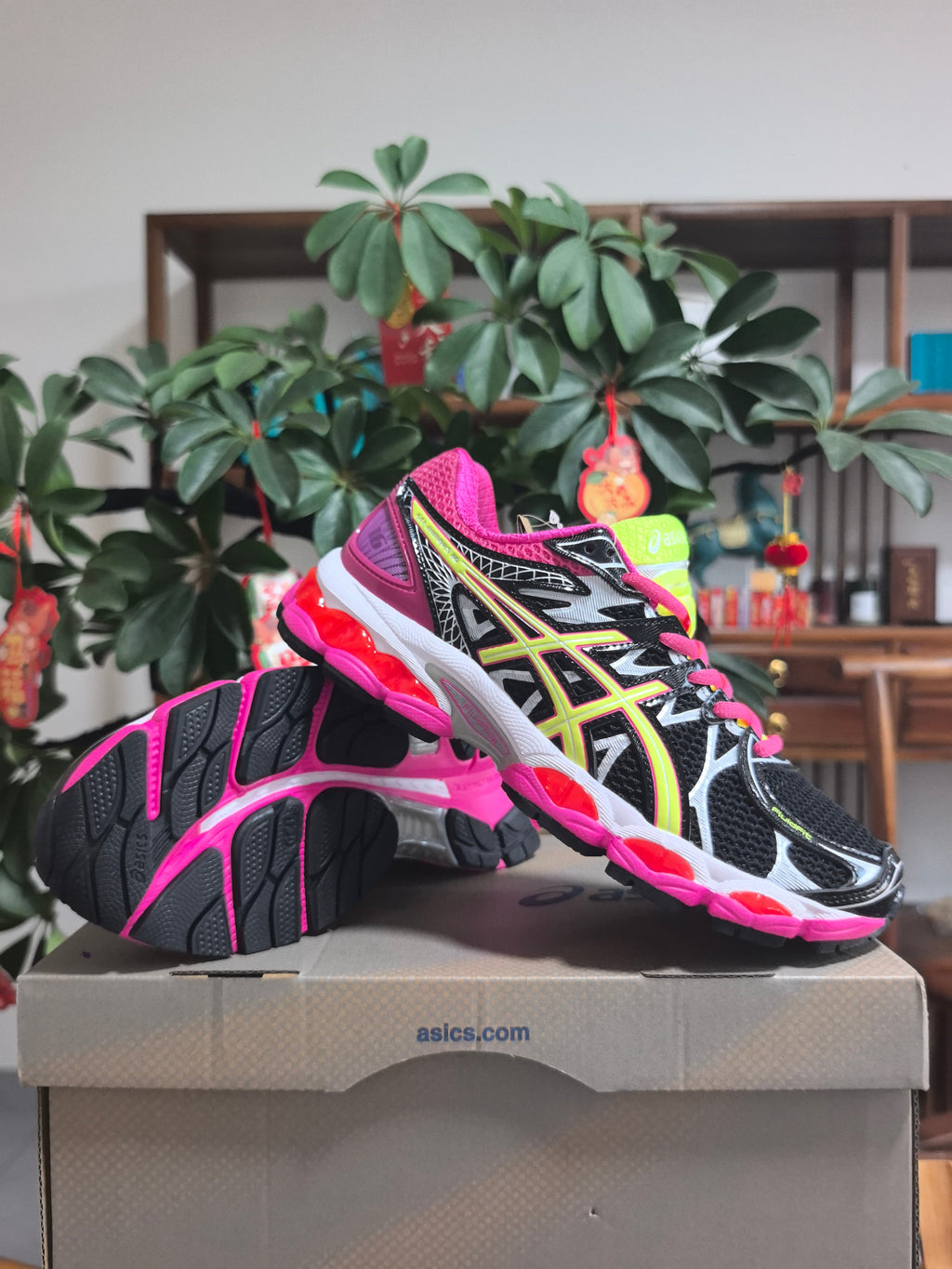 ASICS GEL-Kayano 14 Sneakers in Black Pink Lime - product image from the listing.