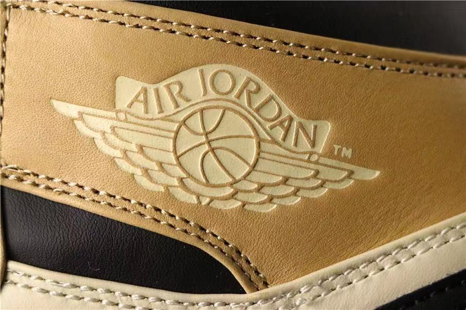 Air Jordan 1 High Premium Black Fossil Sneakers in Pale Ivory - product image from the listing.