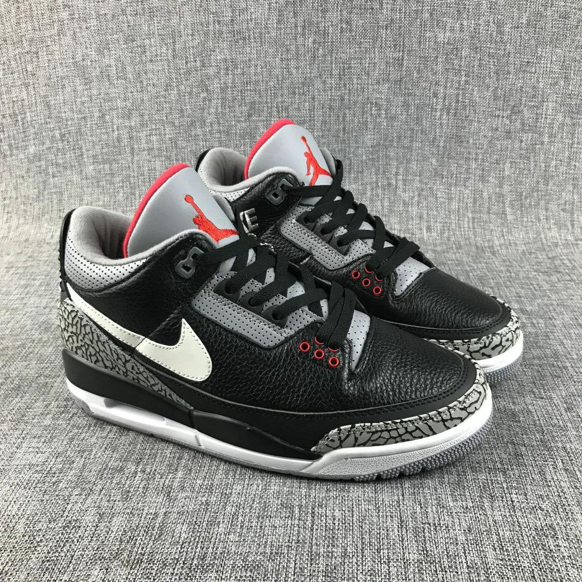 Air Jordan 3 Retro Black Cement Sneakers, in Black and Grey - product image from the listing.