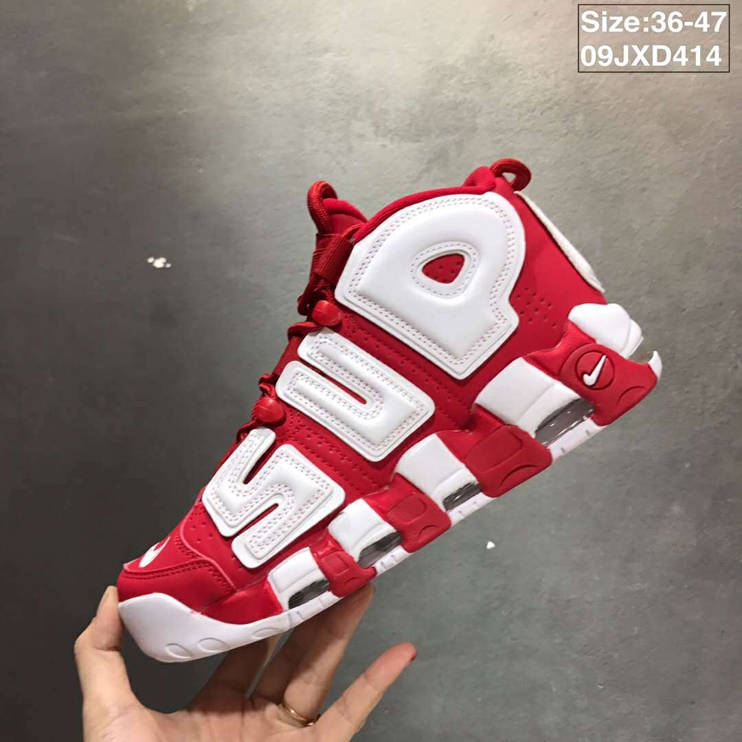 Nike Air More Uptempo Sneakers in White and Red 09JXD414 - product image from the listing.