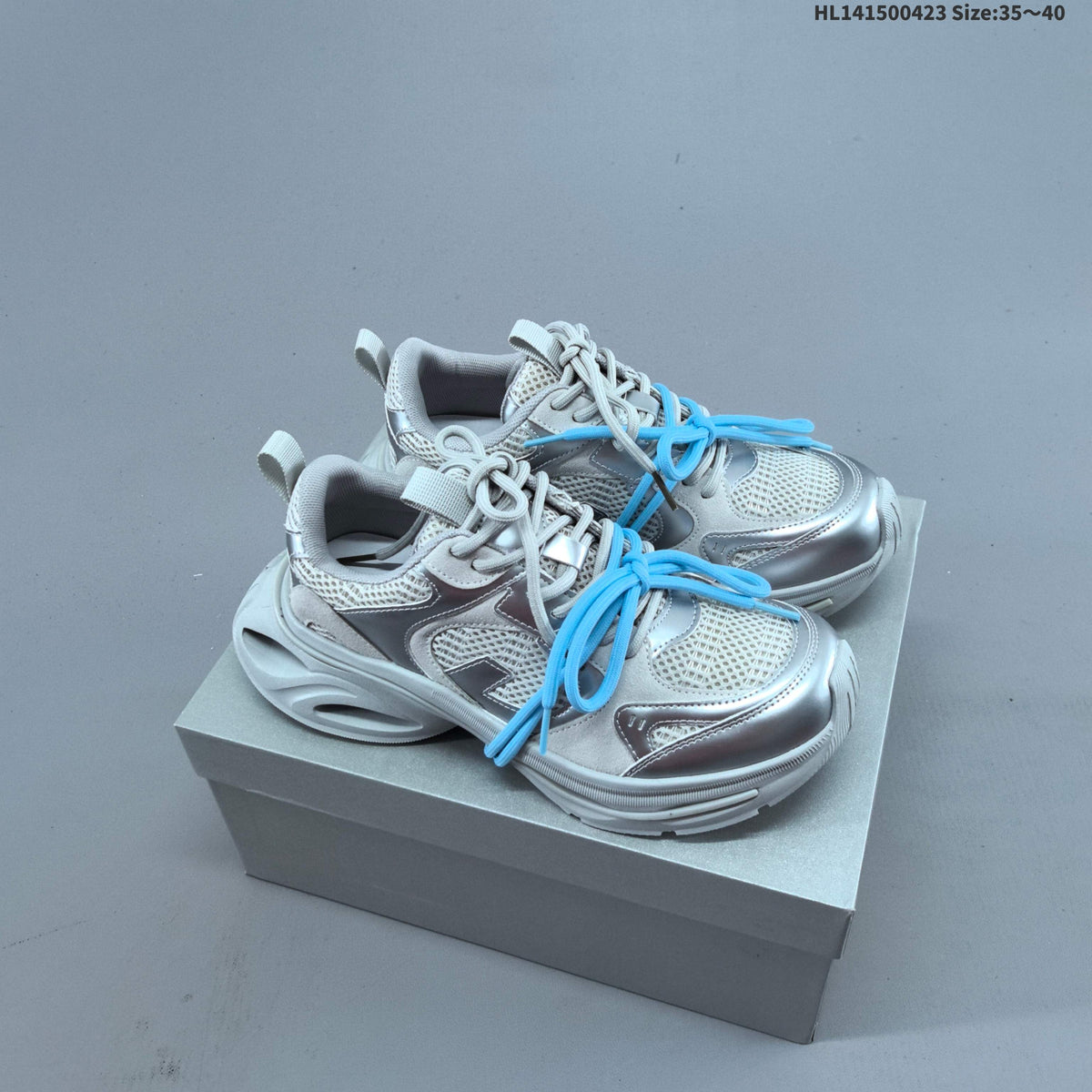 GG-CC Retro Low-Top Sneakers, Chunky Sole, in White and Silver - product image from the listing.