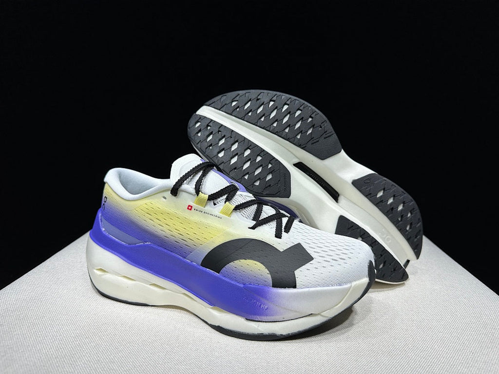 On Cloudboom Max Running Shoes, in White Yellow Purple - product image from the listing.