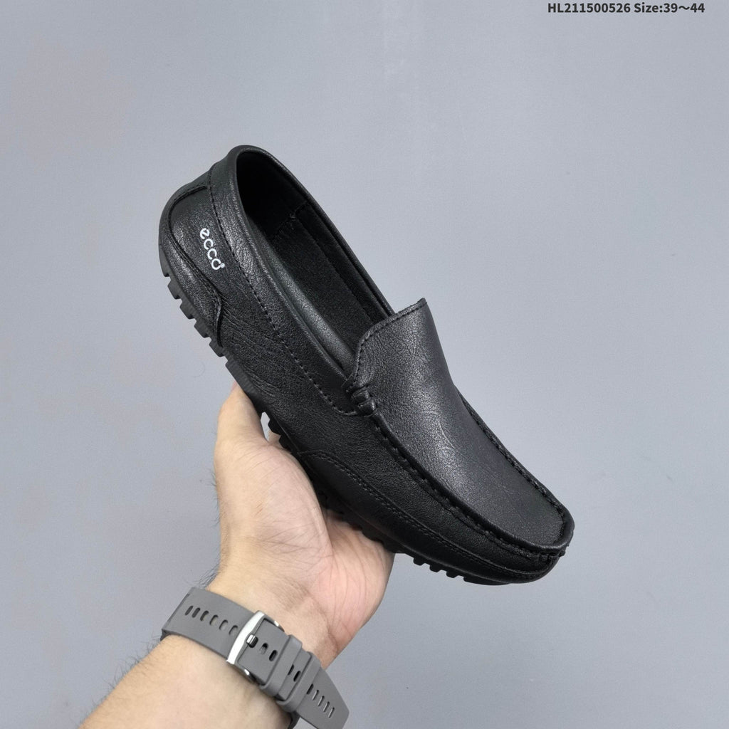 Men's ECCO Leather Slip-On Loafers in Black or Brown - product image from the listing.