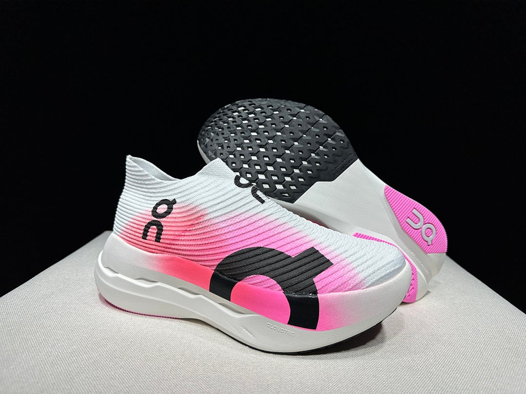 Pink and White On Cloudboom Strike LS Running Shoes - product image from the listing.