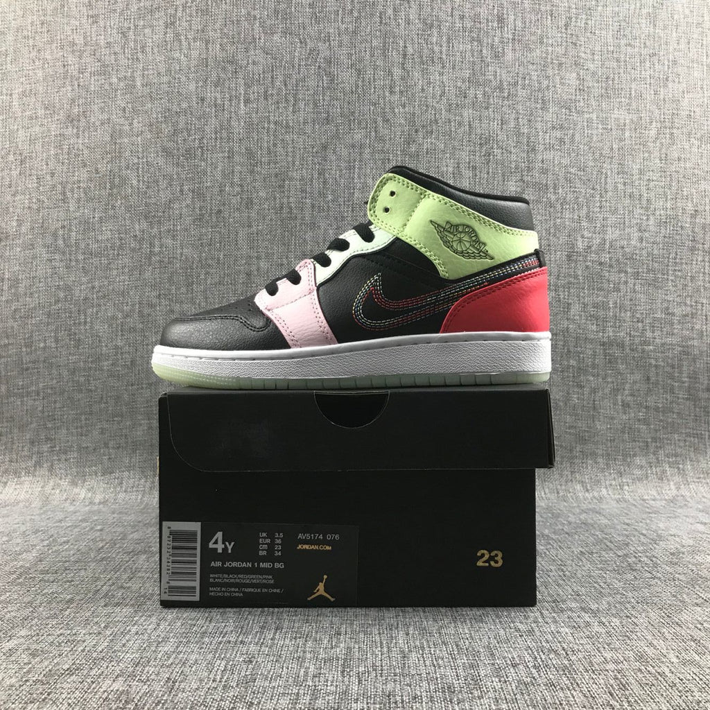 Air Jordan 1 Mid Sneakers Black Red Green Pink AV5174-076 - product image from the listing.