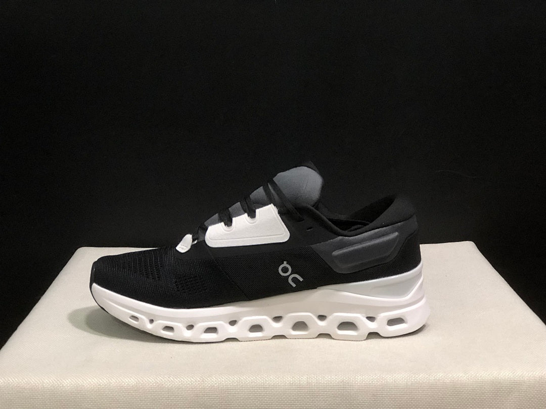 On Cloudstratus 3 Running Shoes, in Black and White - product image from the listing.
