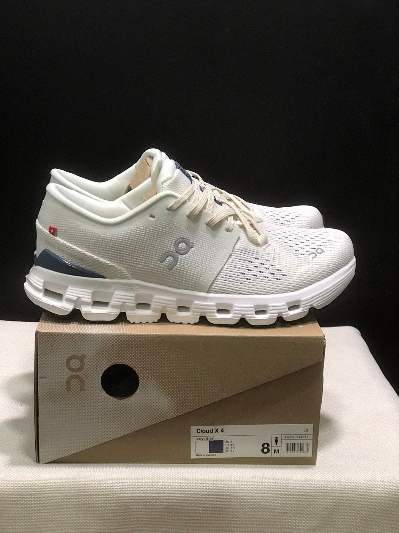 On Cloud X 4 Sneakers in Ivory and Blue - product image from the listing.