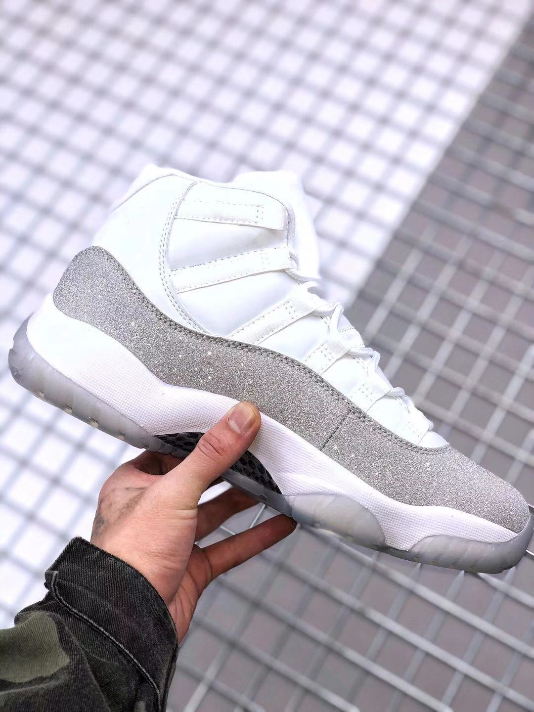 Air Jordan 11 White Glitter High-Top Sneakers - product image from the listing.