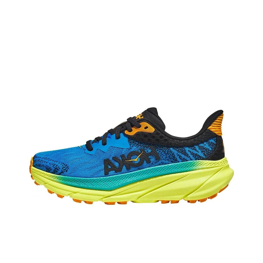 HOKA Challenger 7 Trail Running Shoes in Blue Yellow - product image from the listing.