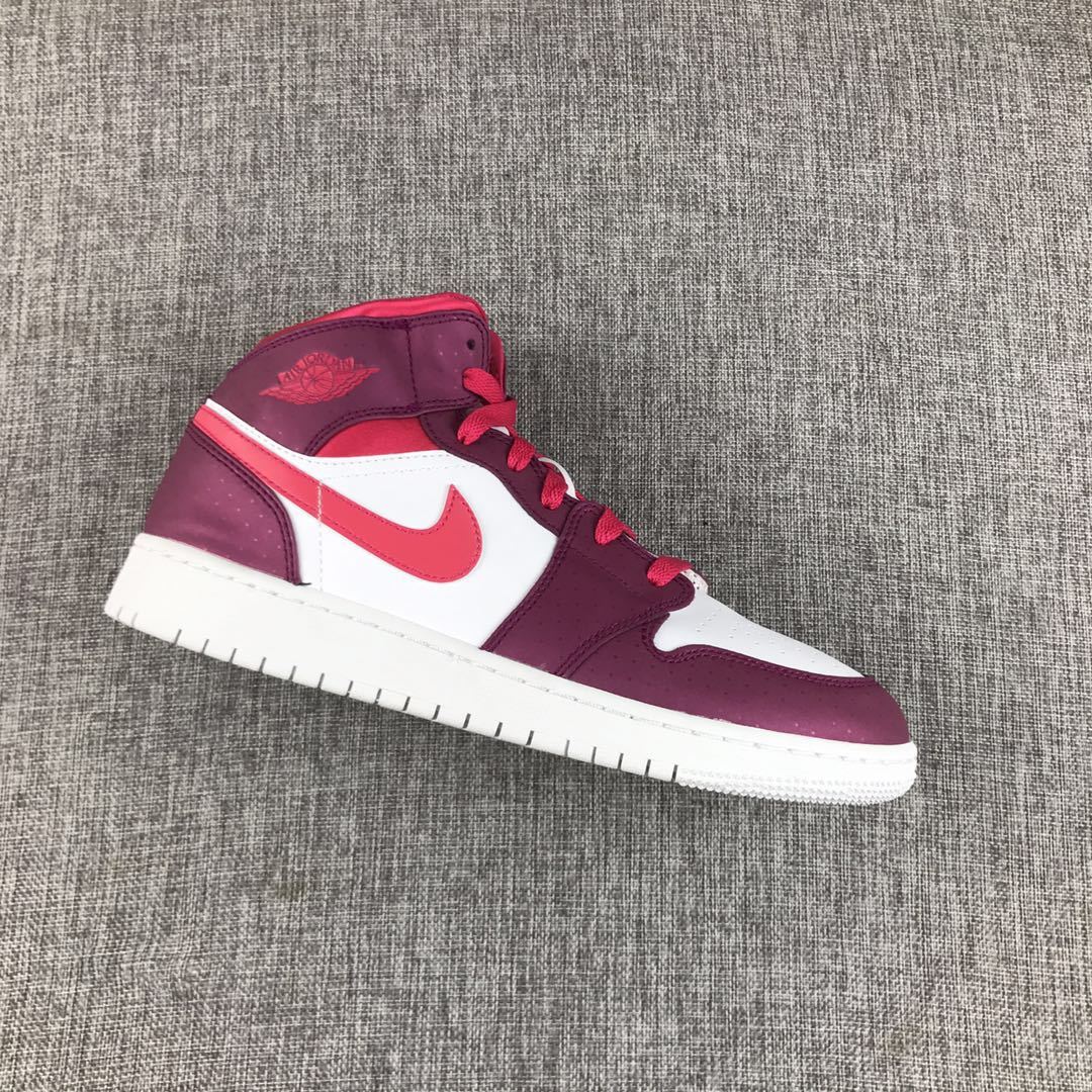 Air Jordan 1 High Sneakers in White, in Pink and Burgundy - product image from the listing.