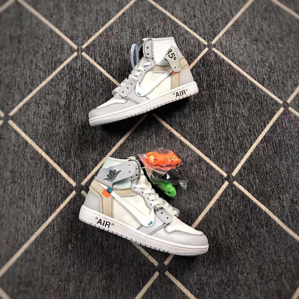 Jordan 1 High Off-White Style Sneakers in White Grey - product image from the listing.