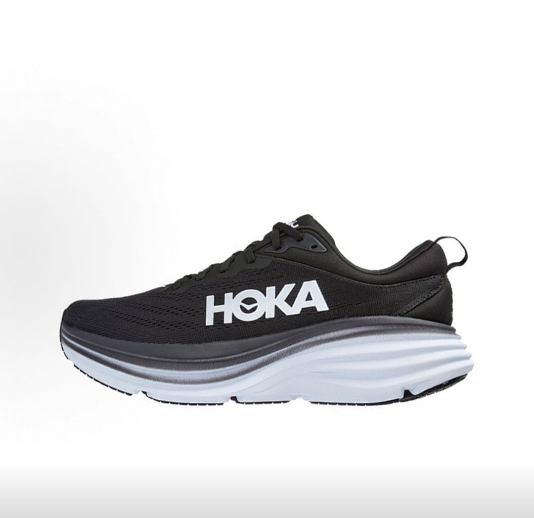 HOKA Bondi 8 Sneakers in Black and White - product image from the listing.