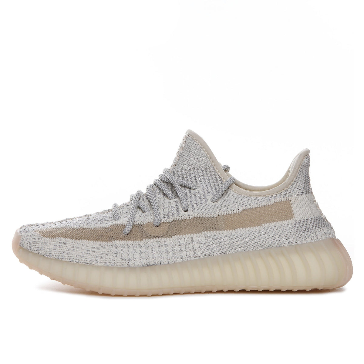 Light Gray and Cream Yeezy 350 V2 Knit Sneakers - product image from the listing.