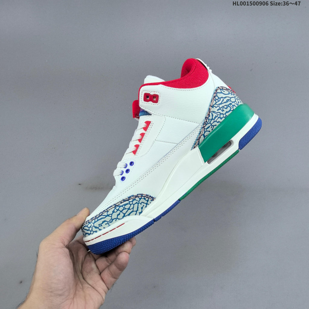 Air Jordan 3 Retro Chalk Track Sneakers in Red White Blue - product image from the listing.