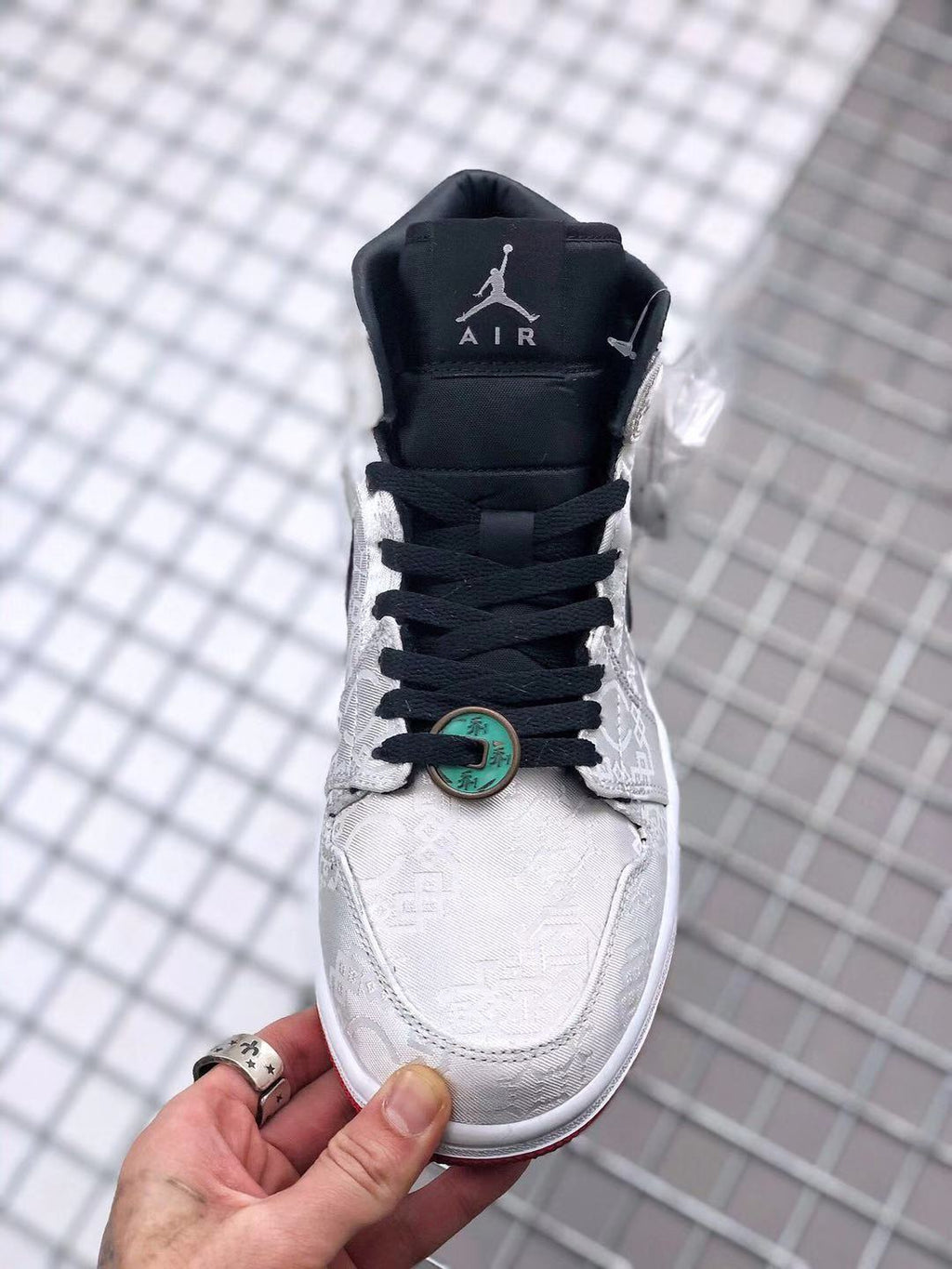 Air Jordan 1 Mid Edison Chen White Black Gold Sneakers - product image from the listing.