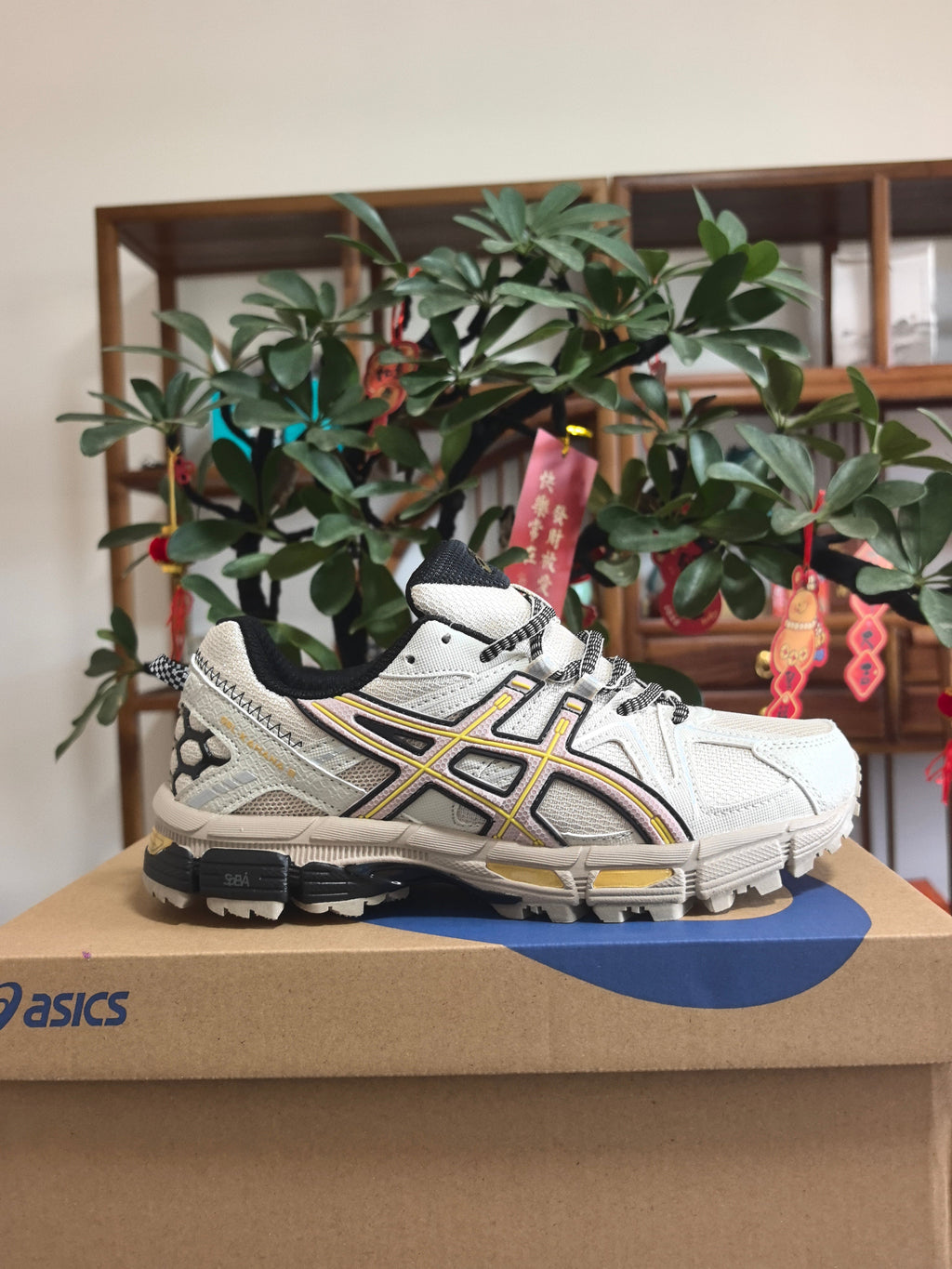 Beige and Gray ASICS K12 Sneakers - product image from the listing.