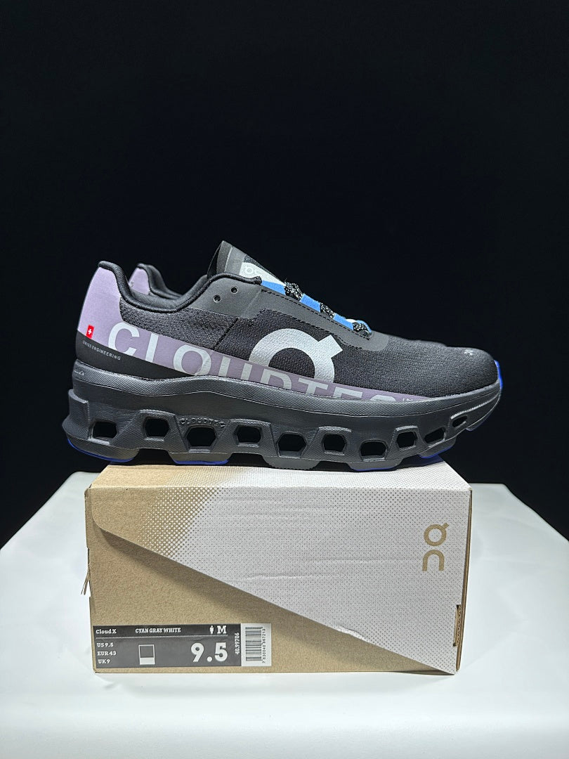 On Cloudmonster Cloud X Sneakers in Black Purple Blue - product image from the listing.