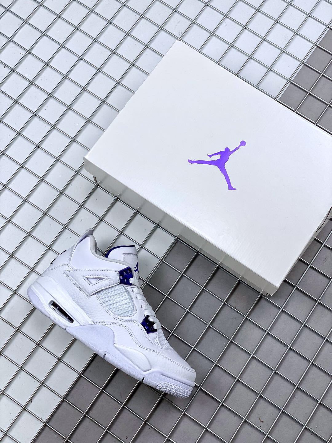 Air Jordan 4 Court Purple White and Purple Sneakers - product image from the listing.