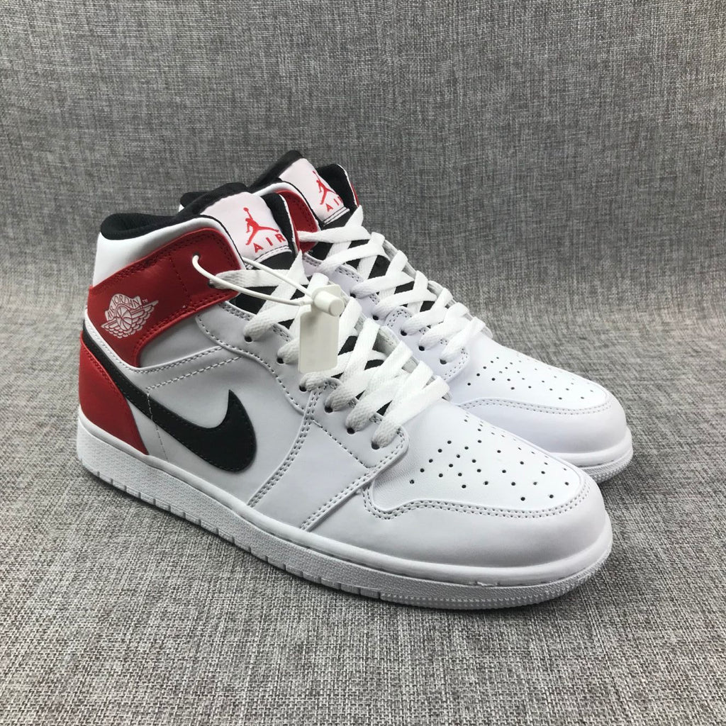Air Jordan 1 Mid Sneakers in White Red 554724-116 - product image from the listing.