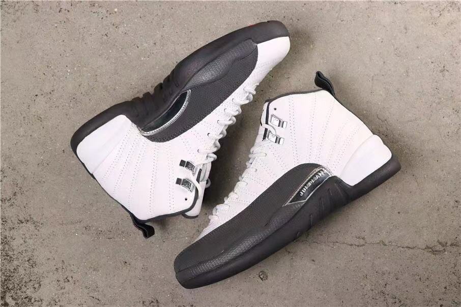 Air Jordan 12 Retro Dark Grey Sneakers in White Black - product image from the listing.