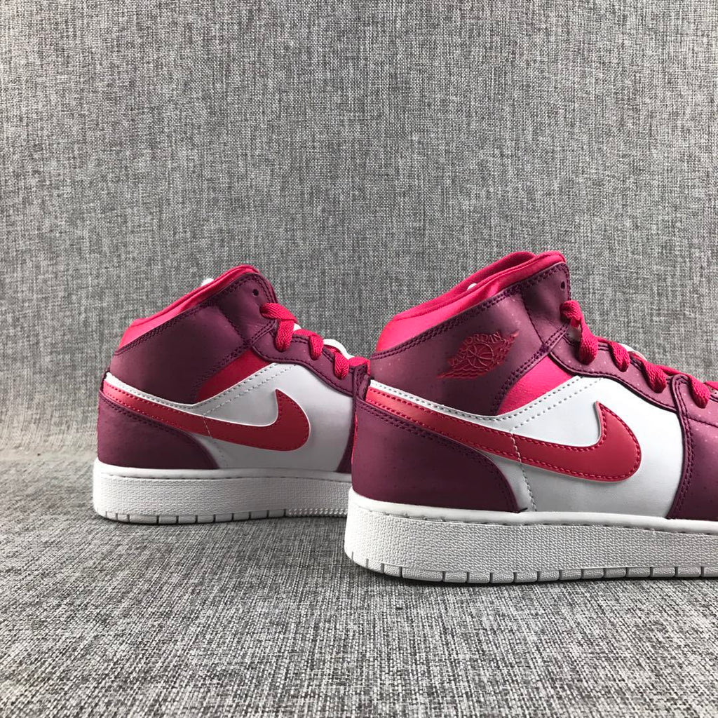 Air Jordan 1 High Sneakers in White, in Pink and Burgundy - product image from the listing.