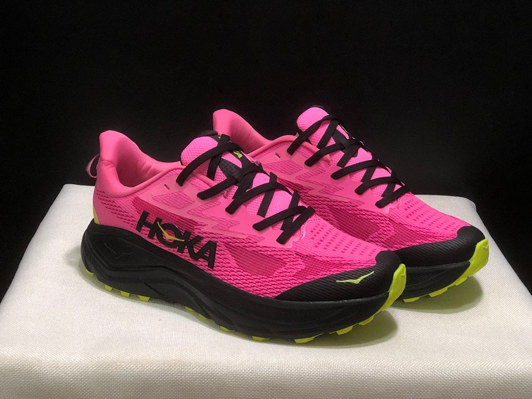 Pink HOKA Challenger 8 Trail Running Shoes - product image from the listing.
