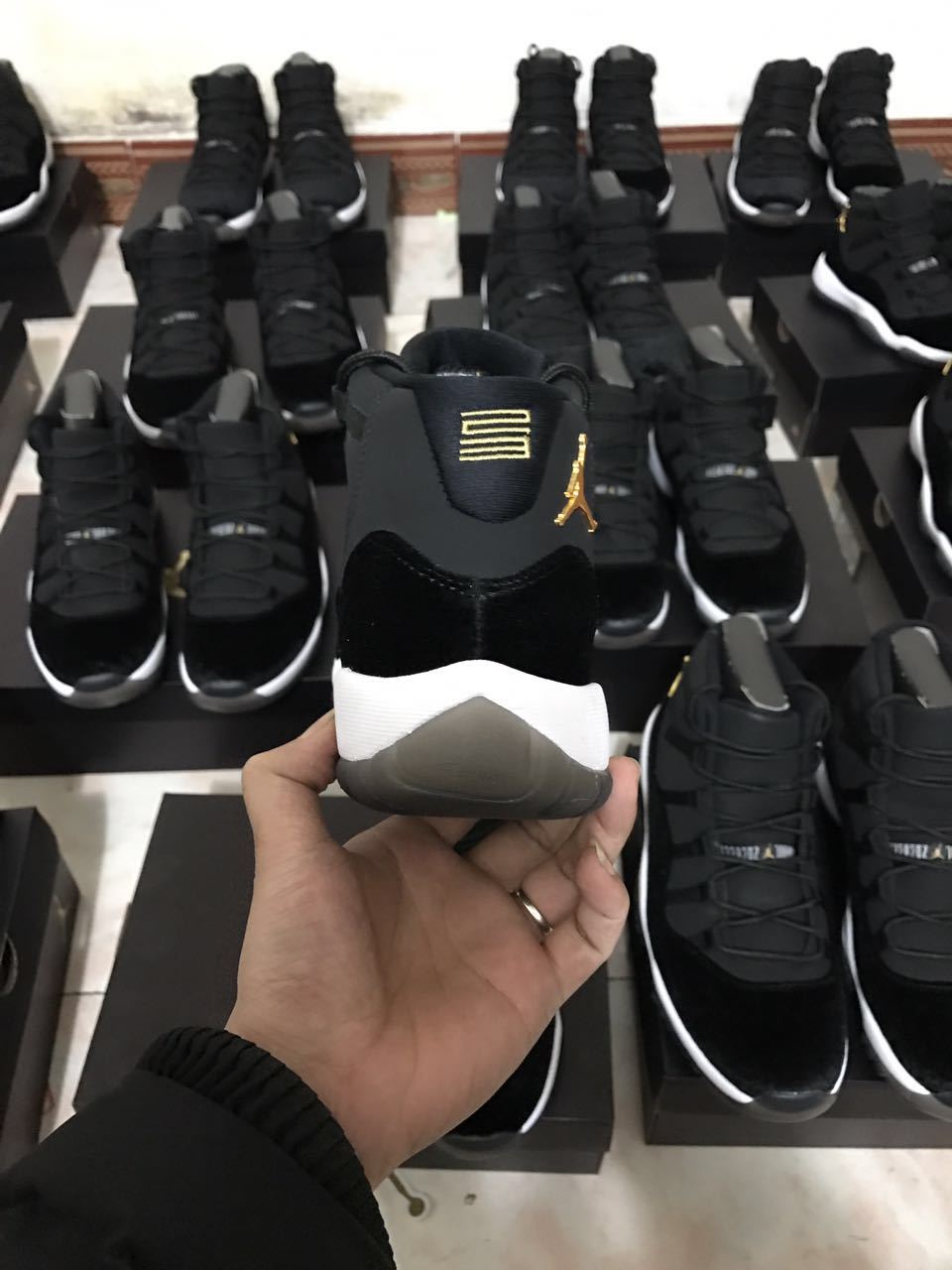 Jordan 11 Black Velvet High-Cut Sneakers - product image from the listing.