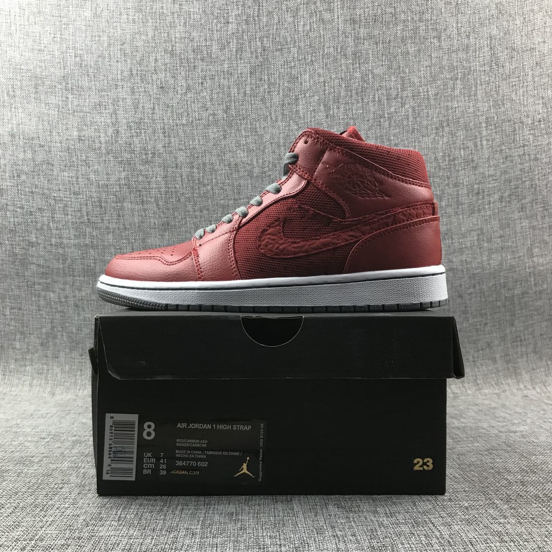 Red and Grey Jordan 1 Mid High-Top Sneakers - product image from the listing.