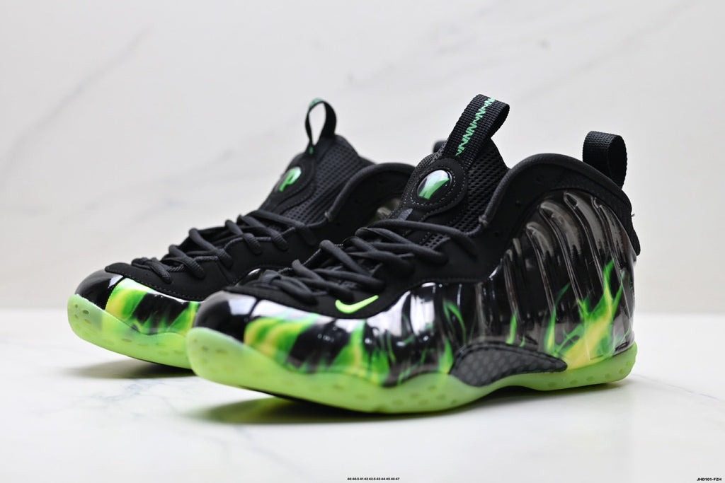 Nike Air Foamposite Huarache Basketball Sneakers in Black Green - product image from the listing.