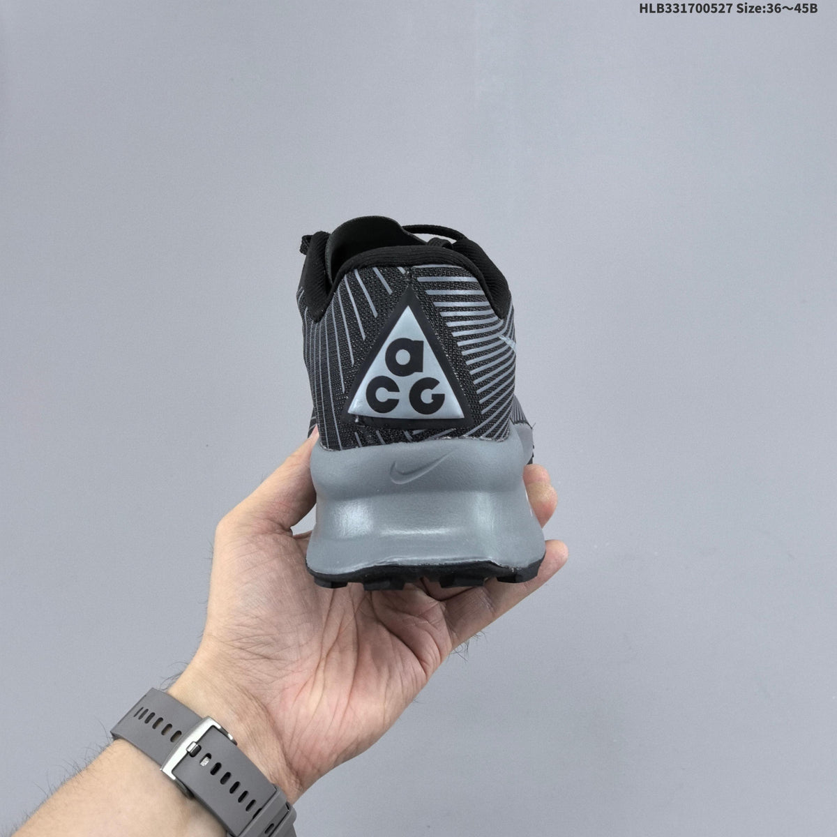 Black and Gray Nike ACG Ultrafly Trail Running Shoes - product image from the listing.