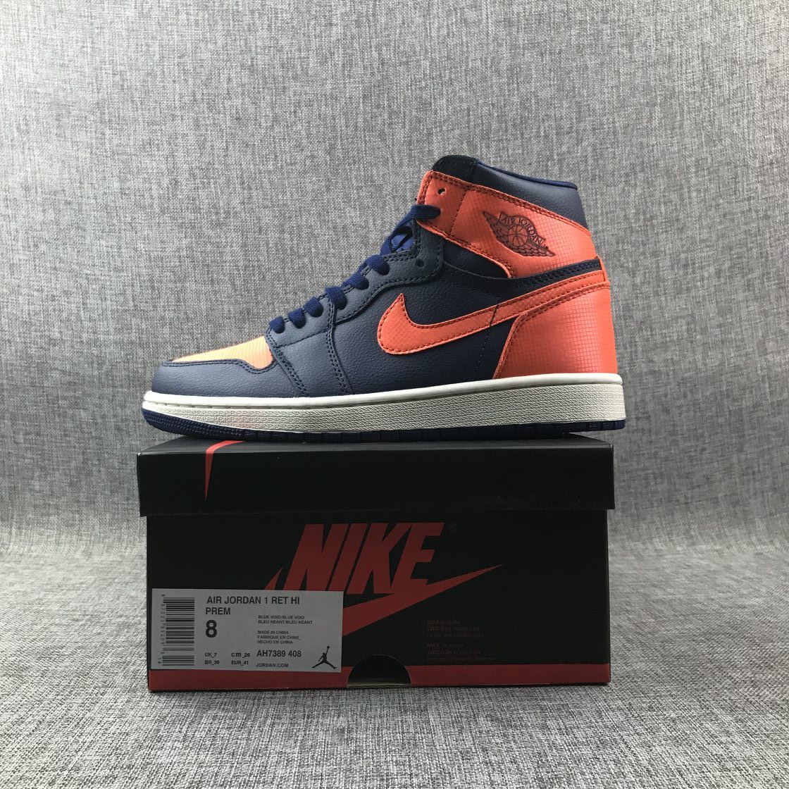 Air Jordan 1 Mid Sneakers in Blue Orange AH7389-408 - product image from the listing.