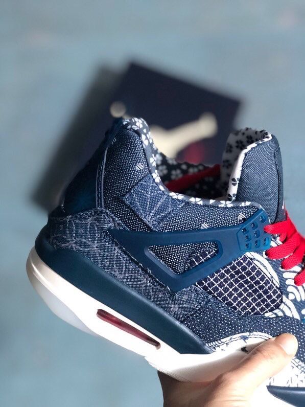 Jordan 4 Sashiko-Style Embroidered Sneakers in Navy - product image from the listing.
