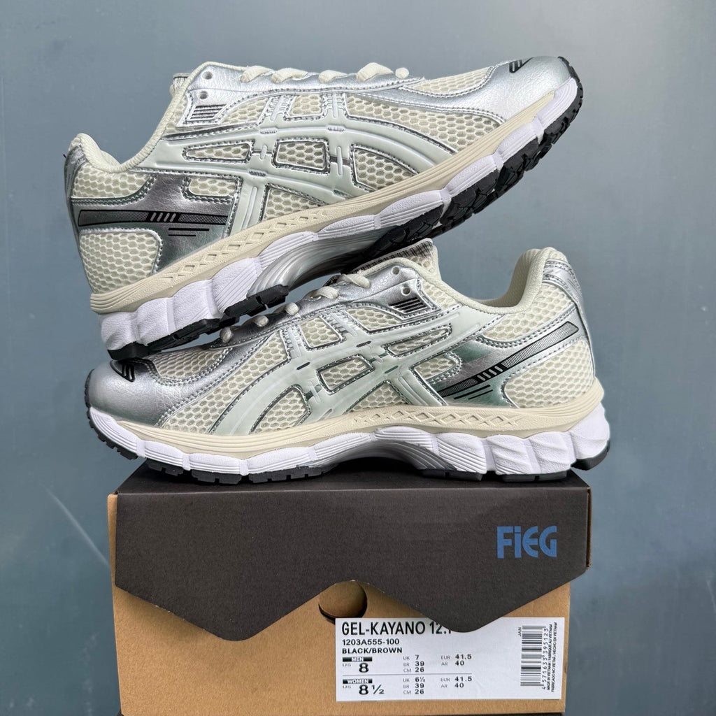 ASICS Gel-Kayano 12.1 Sneakers in Silver and Brown 1203A555-100 - product image from the listing.
