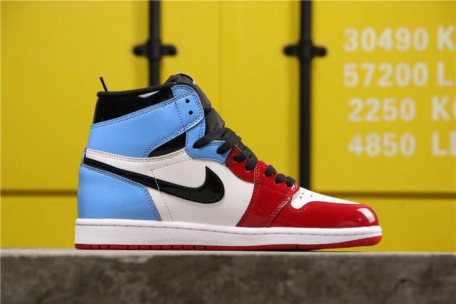 Air Jordan 1 Fearless High-Top Sneakers in Red, in White and Blue - product image from the listing.