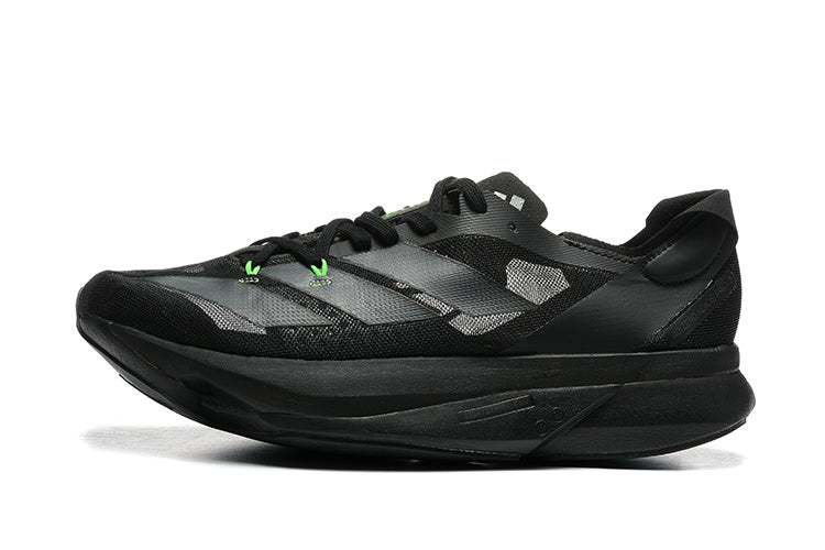 Adidas Adizero Shoes for Running, Black with Green Accents - product image from the listing.