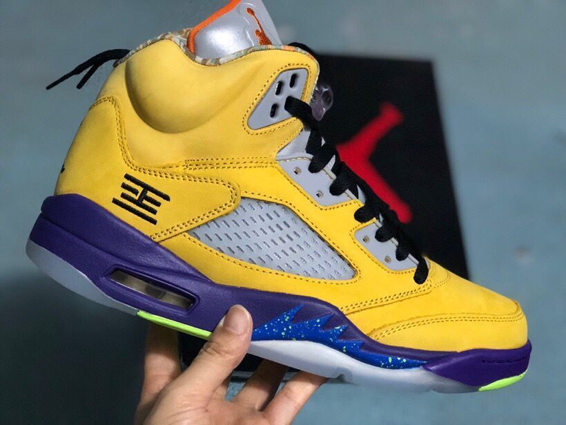 Jordan 5 30th Anniversary Sneakers, Yellow/Purple & in Red - product image from the listing.