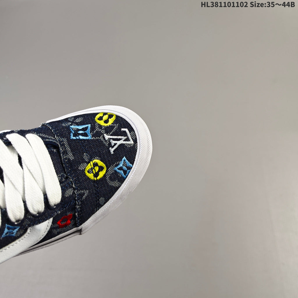 Vans Knu Skool Low-Top Sneakers in Navy Monogram in Denim - product image from the listing.