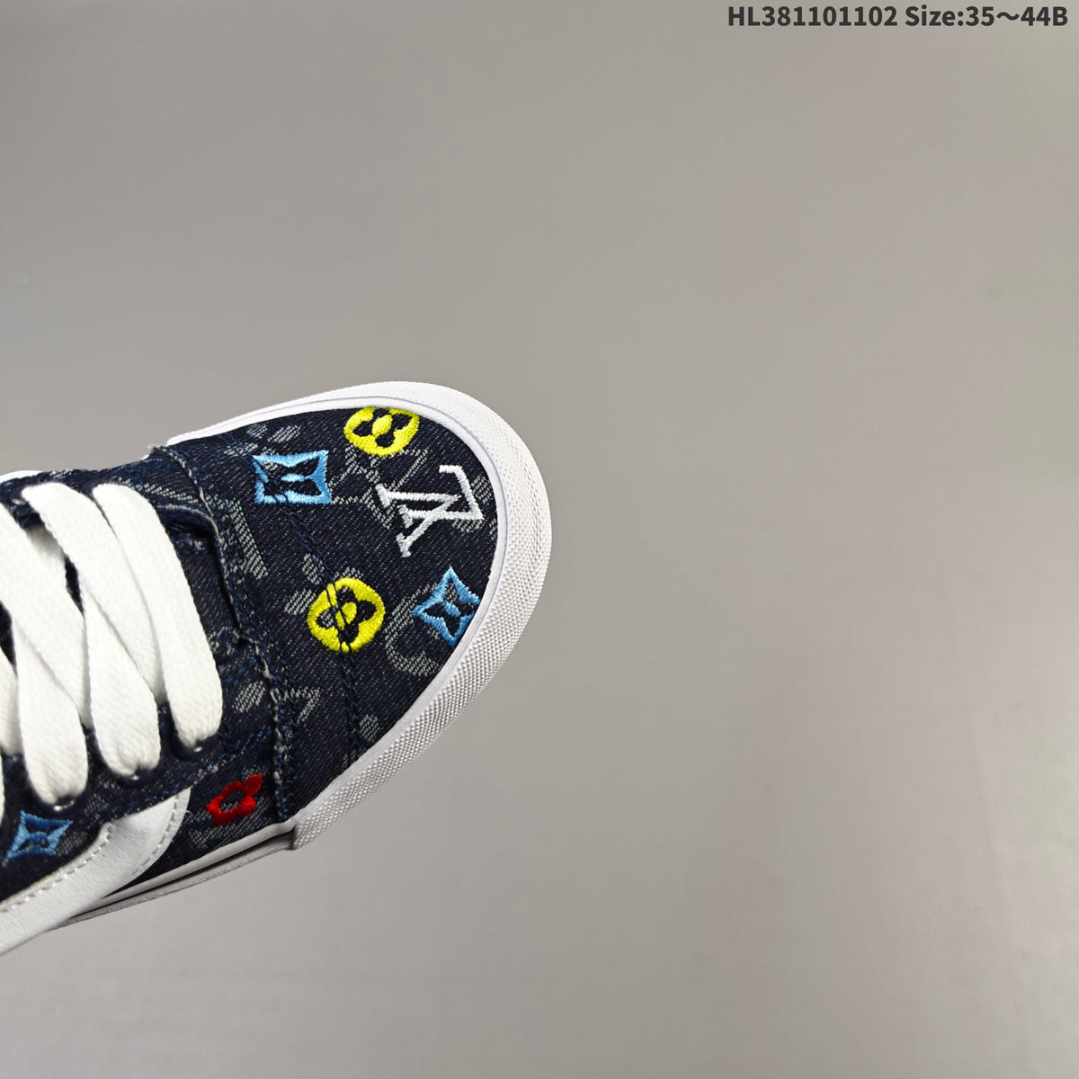 Vans Knu Skool Low-Top Sneakers in Navy Monogram in Denim - product image from the listing.